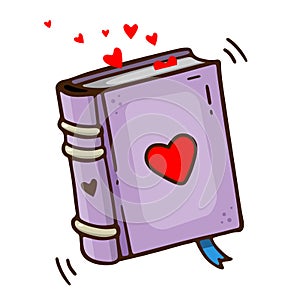Vector hand drawn book with heart. Outline doodle icon.